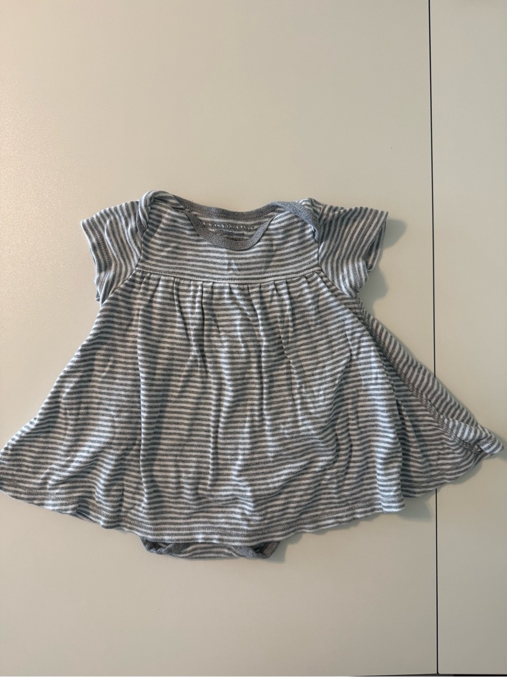 Burts Bees Striped Gray & White Baby Dress Bodysuit 100% Cotton